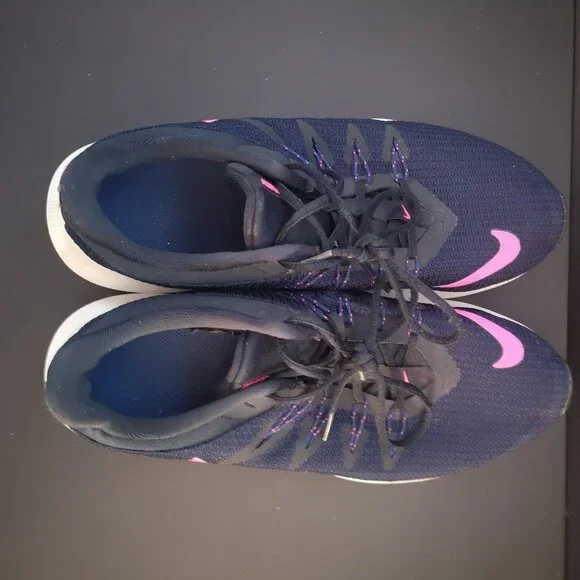 Nike Running Ladies Size 7.5 Navy with Pink Swoosh White & Black Sole Sneakers - Picture 8 of 9